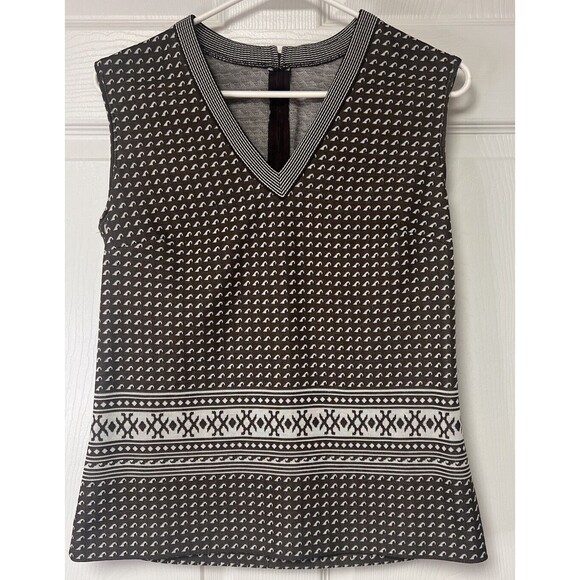 Vintage 70s Fair Isle Brown White Women's Sleeveless Top Medium Unbranded - Picture 1 of 6